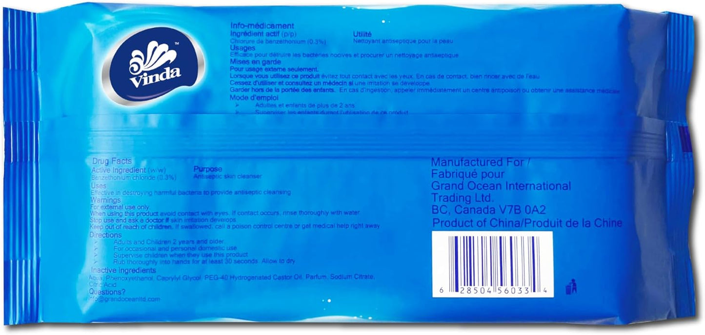 Vinda 720 Count (9 Packs) Antibacterial Wipes, Cleaning, Sanitizing, Hand Wipes for Home, Office, Travel and Outdoor Use, Good for Sensitive Skin, Clean Refreshing Scent (9 Pack)
