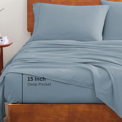 Lane Linen 100% Organic Cotton Queen Sheet Set, 4-Piece Percale Bed Sheets for Queen Bed - Soft, Breathable, Hypoallergenic, Deep Pocket Fits Mattress Up to 15" Deep, Hotel Quality Sheets - White