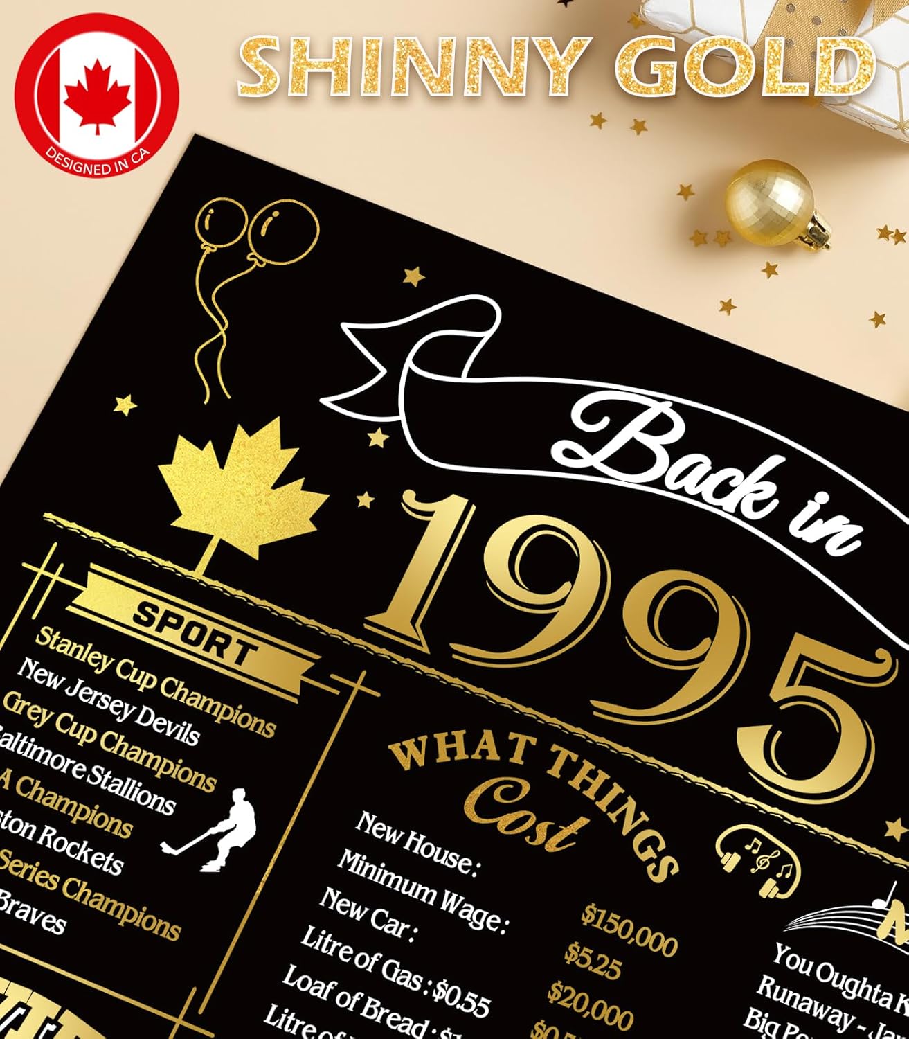50th Birthday Card, Jumbo CANADA 25x20cm Back in 1975, Gilding Happy 50th Birthday Decoration for Woman, Men, Funny 50 Birthday Gifts for Wife, Husband, Him, Her, Mom