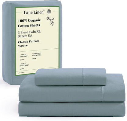 Lane Linen 100% Organic Cotton Queen Sheet Set, 4-Piece Percale Bed Sheets for Queen Bed - Soft, Breathable, Hypoallergenic, Deep Pocket Fits Mattress Up to 15" Deep, Hotel Quality Sheets - White