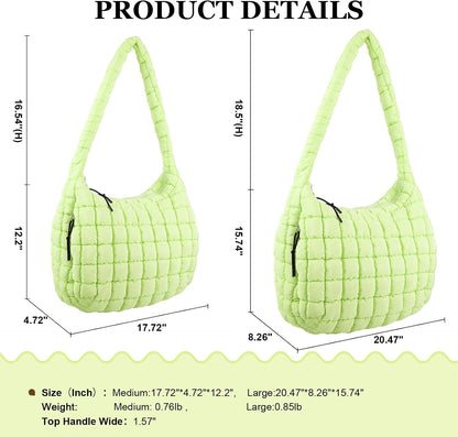 Quilted Puffer Tote Bag Large Crossbody Shoulder Bag with Zipper, Nylon Hobo Oversized Handbag
