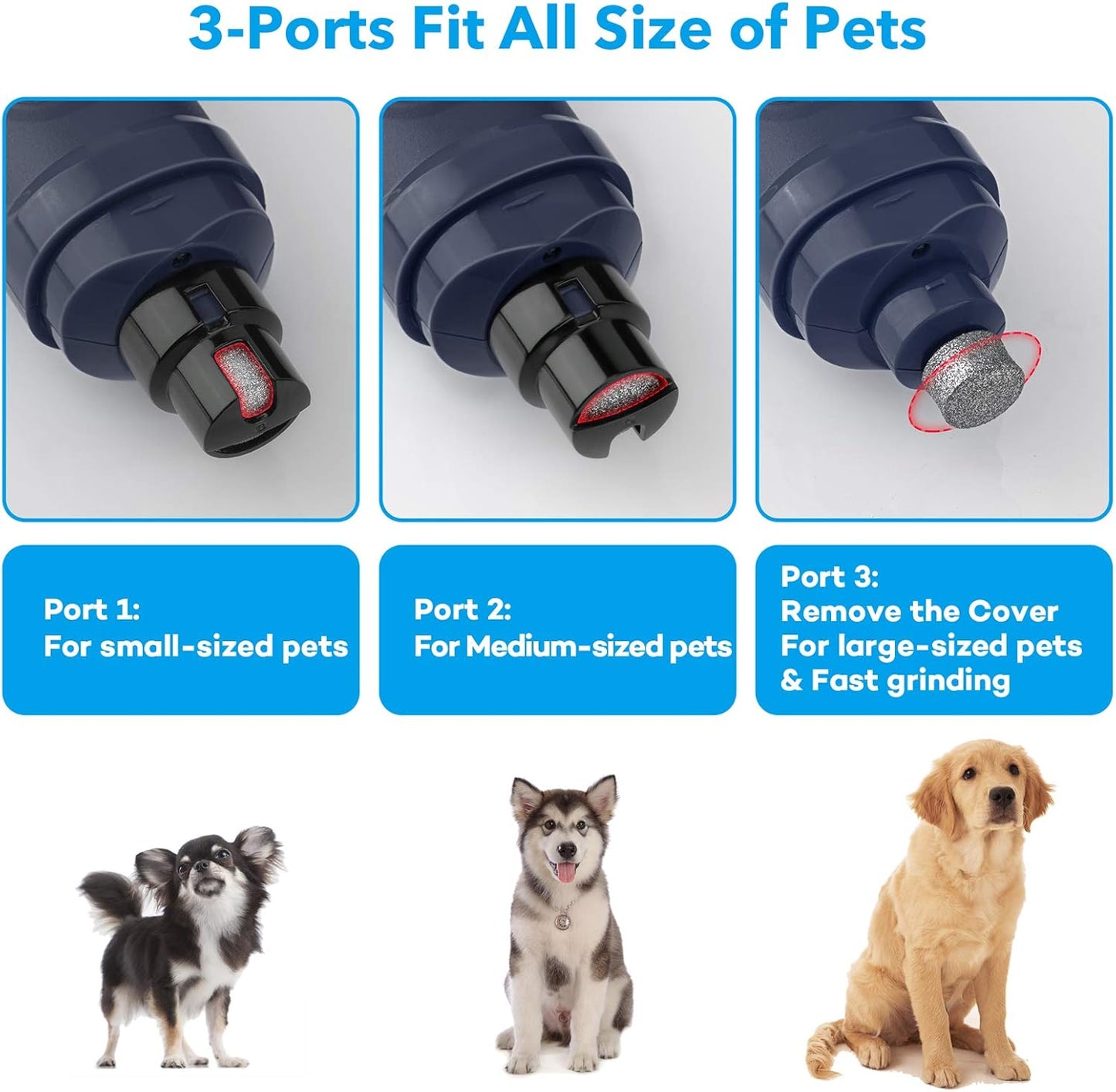 Casfuy Dog Nail Grinder with 2 LED Light-New Version 2-Speed Powerful Electric Pet Nail Trimmer Professional Quiet Painless Paws Grooming & Smoothing for Small Medium Large Dogs and Cats (Grey), 1 Count (Pack of 1)