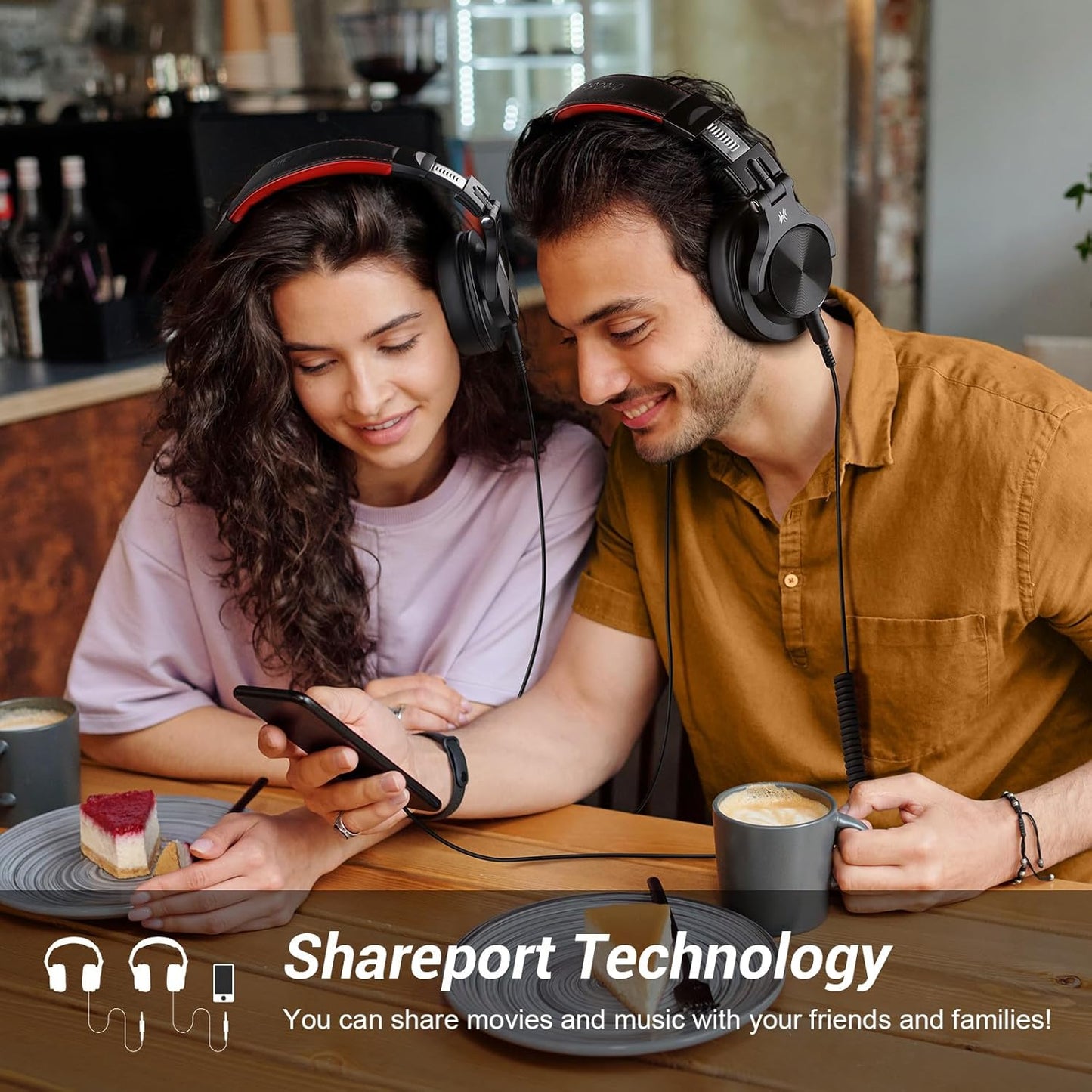 OneOdio A70 Fusion Bluetooth Over Ear Headphones with 72H Playtime, Studio DJ Headphones with Share-Port, Wired and Wireless Recording Headphones with Stereo Sound for Electric Drum Piano Guitar AMP