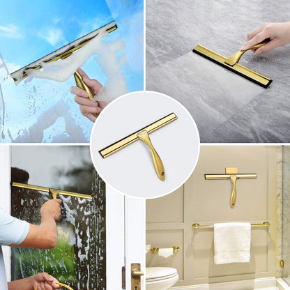 Sishynio All-Purpose Shower Squeegee for Shower Doors, Bathroom, Window and Car Glass - Golden, Stainless Steel, 10 Inches