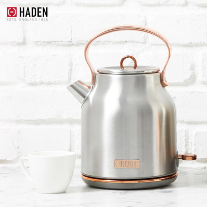 Haden 75041 Heritage 1.7 Liter (7 Cup) Stainless Steel Electric Kettle with Auto Shut-Off and Boil Dry Protection, Black/Copper