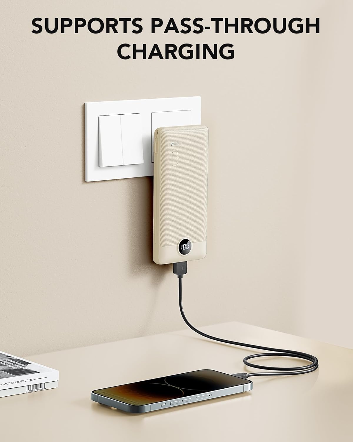 Portable Charger for iPhone, 10000mAh Power Bank with Built-in Cables & AC Wall Plug, USB C Phone Charger 5 Output External Battery Pack Compatible with iPhone Samsung Google Pixel Android -White