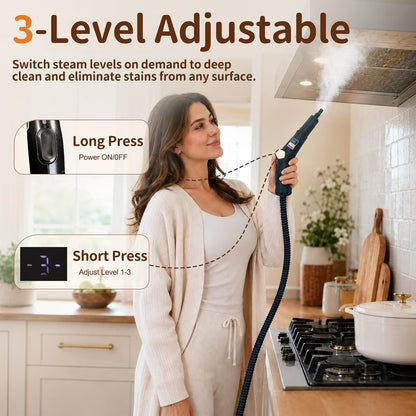 Steam Cleaner Handheld 3Level Adjustable Handle 15s Heat-Up 1.8L Large Tank