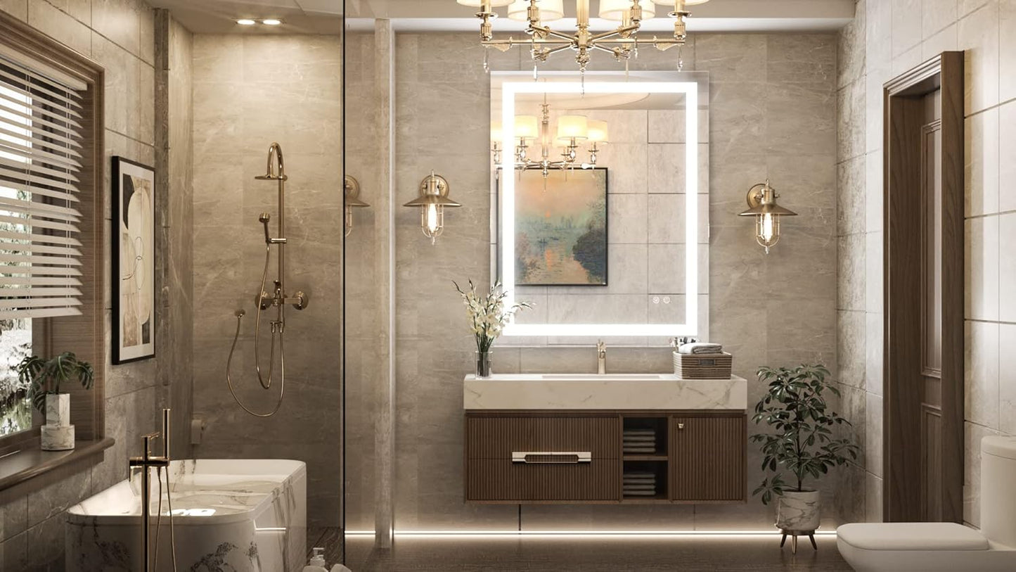 TETOTE 36 x 28 Bathroom LED Mirror Bedroom LED Mirror Fashion Style Vanity Makeup Mirror Dimmable Anti-Fog Wall Mounted Birthday Gift Housewarming Gift Wedding Gift