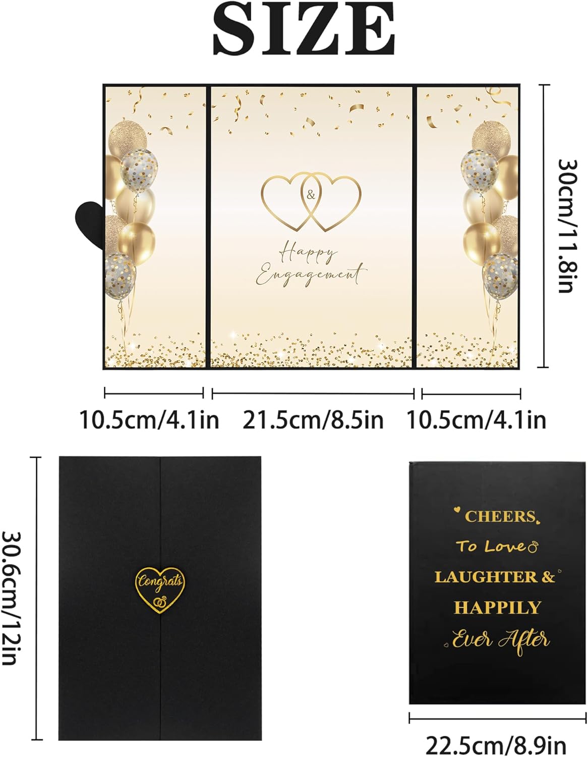 DARUNAXY Black Gold Engagement Party Decorations, Happy Engagement Alternative Signature Guest Book Just Engaged Gifts Almost Married Congratulations Engagement Signing Card Board Party Supplies - PuriLite