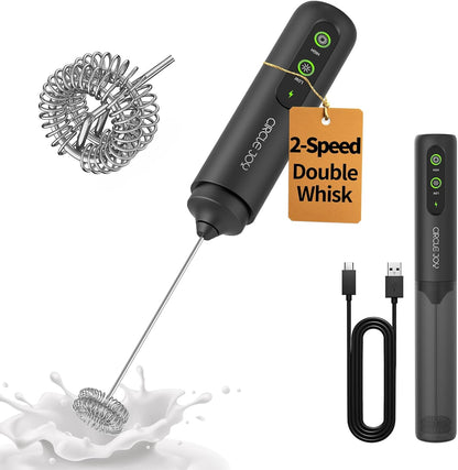 CIRCLE JOY Electric Milk Frother Handheld with Cover, Rechargeable 2 Speed Dual Coil Whisk Head Electric Coffee Frother, Portable Hand Frother Wand Drink Mixer for Matcha Lattes Cappuccino