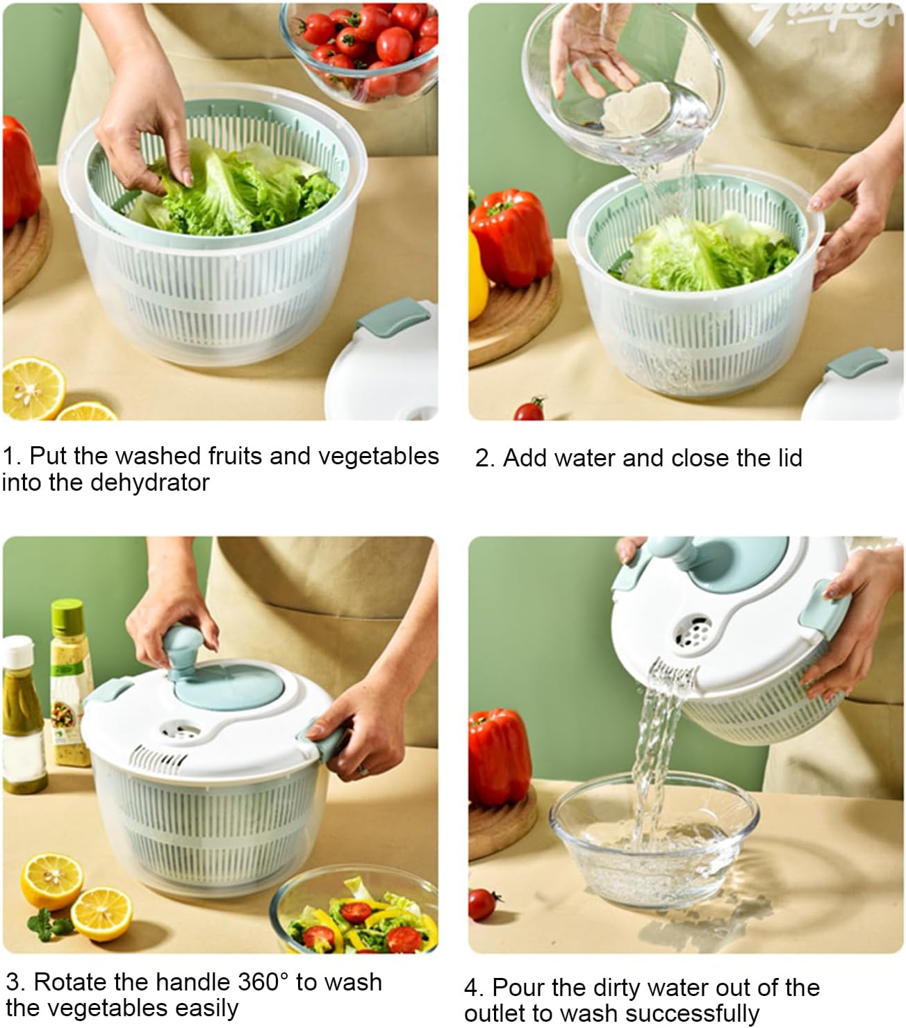 Salad Spinner - Vegetable Spinner Bowl Strainer,5L Healthy Eating Cooking Tool Kitchen Silent Equipment for Spinach Chilli Tomatoes Potatoes Meal Prep