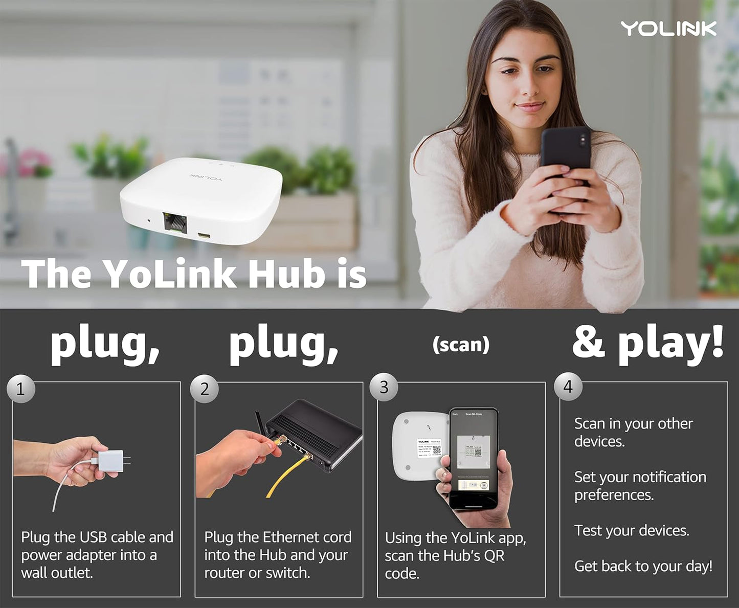YoLink Smart Home Starter Kit: 4 Door/Window Sensors & Hub Kit, Compatible with Alexa, IFTTT, App for Remote Monitoring, Control and Alerts, Door Still Open (Door Left Open) Alerts