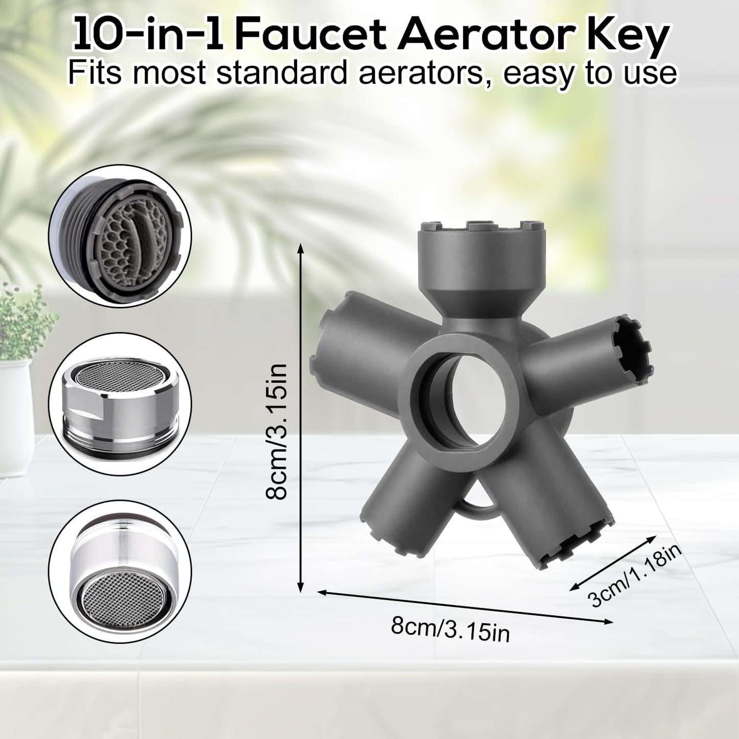 10-in-1 Faucet Aerator Removal Tool, Plastic Sink Kitchen Bathroom Tap Aerator Key Removal Wrench Tool for Home Faucets and Plumbing Repair
