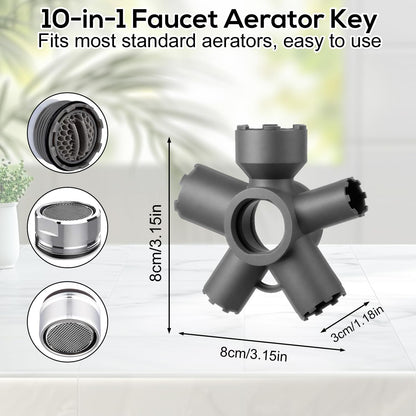10-in-1 Faucet Aerator Removal Tool, Plastic Sink Kitchen Bathroom Tap Aerator Key Removal Wrench Tool for Home Faucets and Plumbing Repair