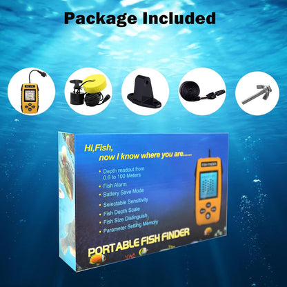 RICANK Portable Fish Finder, Handheld Fish Depth Finder Contour Readout Fishfinder Ice Kayak Shore Boat Fishing Fish Detector Device with Sonar Sensor Transducer and LCD Display Gear Fish Depth Finder