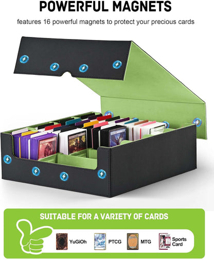 ZLCA Card Storage Box for MTG PTCG, Commander Deck Box Holds 3000+ Cards, Card Storage Case with 4 Stoppers, Card Organizer for TCG Sport Cards (Black)