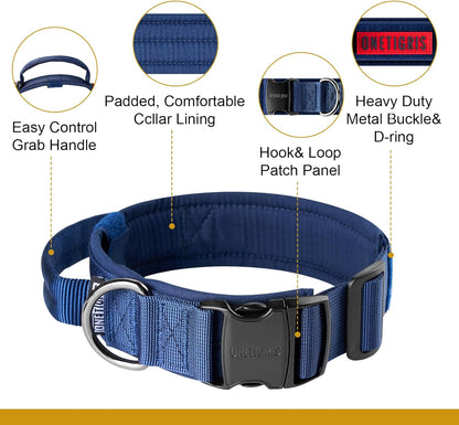 OneTigris Tactical Dog Collars with Handle,Military Dog Collar for Large Dog,Adjustable Nylon Collar German Shepherd Collar with Heavy Duty Metal Buckle for Dog Training and Walking (M, Orange)