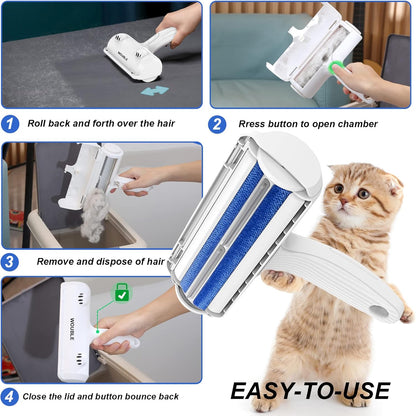 Wouble Pet Hair Remover Roller, Reusable Lint Roller for Pet Hair,Self Clean Dog Cat Fur Removal Brush, from Carpet, Furniture, Rugs, Laundry, Bedding, Sofa-White