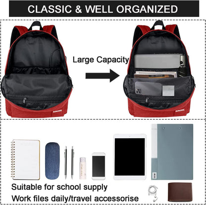 SUPACOOL Casual Laptop Backpack with USB Charging Port for Men and Women, School Bookbag for College, Lightweight Pack Back(Dark Black)