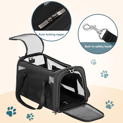 Petsfit Pet Carrier Airline Approved, Soft-Sided Cat Carrier with Patented Car Buckle, Lightweight and Collapsible with Adjustable Shoulder Strap, Soft Cushion,Green