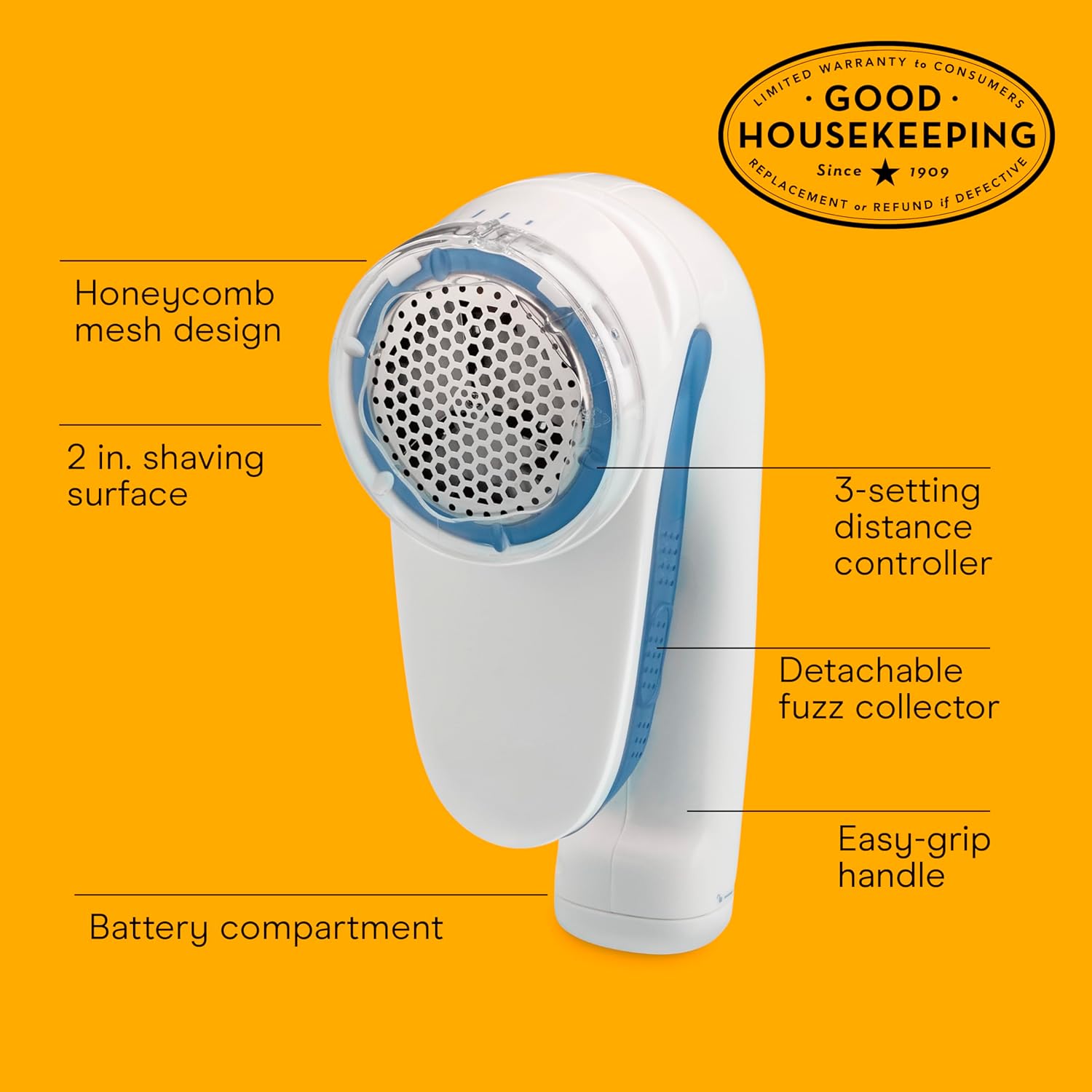 Conair Fabric Shaver - Battery Operated Lint & Fuzz Remover, Pilling Defuzzer for Clothes, Sweaters, Sofas, Travel Friendly, Compact White - PuriLite