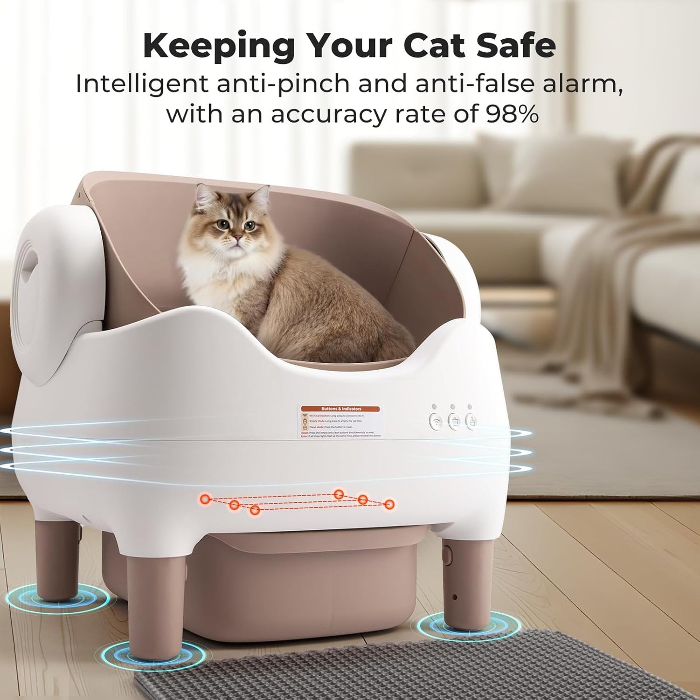 KITPLUS Self Cleaning Litter Box, Automatic Cat Litter Box with APP Control, Odor-Free Waste Disposal Includes Trash Bags, Large Waste Bin, Open-Top, for Multiple Cats