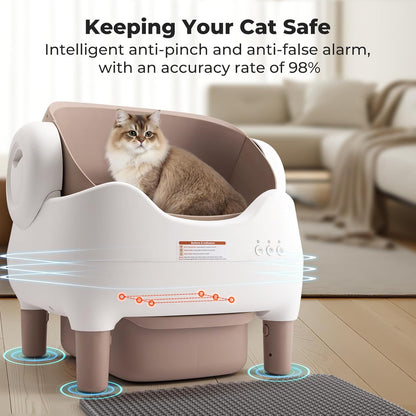 KITPLUS Self Cleaning Litter Box, Automatic Cat Litter Box with APP Control, Odor-Free Waste Disposal Includes Trash Bags, Large Waste Bin, Open-Top, for Multiple Cats