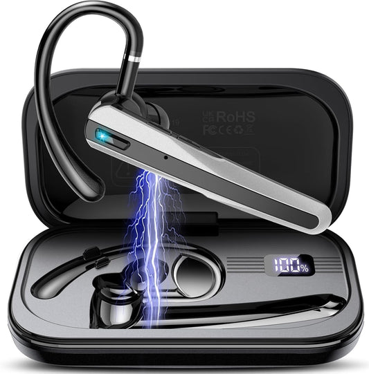 Atheewon Bluetooth Headset V5.3, Bluetooth Earpiece with ENC Noise Canceling Mic, 120Hrs Talk Wireless Headset with LED Display, IP7 Waterproof for Trucker