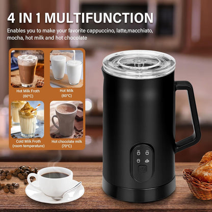 BEAUGIREW 4 in 1 Milk Frother Electric Milk Frother and Steamer with Hot and Cold 350 ml/11.8 oz Coffee Frother Automatic Foam Maker with Cleaning Brush for Latte Cappuccino Macchiato Hot Chocolate
