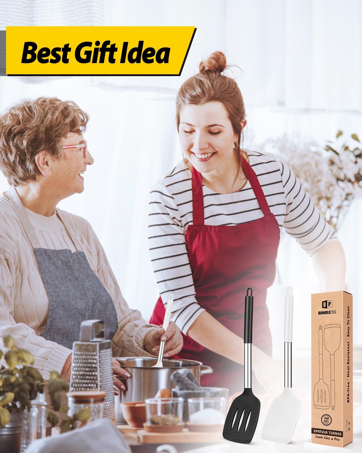 Pack of 2 Silicone Slotted Spatula,Non Stick Solid Kitchen Turner, High Heat Resistant BPA Free Cooking Utensils for Fish, Eggs, Pancakes（Black