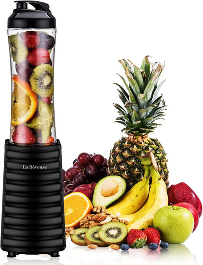 La Reveuse Smoothie Blender Personal Size 300 Watts with 2 Pieces 18 oz BPA-Free Travel Sports Bottles,Grey