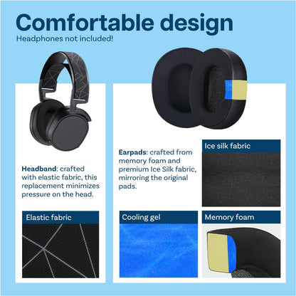 Ear Pads & Headband Replacement for SteelSeries Arctis 7/9 / Pro & Prime Wireless Gaming Headset etc. by MMOBIEL - Cooling Gel Ear Pad Cushions & Elastic Fabric Headband Top Pad Cushion
