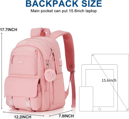 WINDARS Backpacks for Girls, 15.6 Inch School Bag Cute Waterproof laptop Bookbag Large College Backpack for Teen Women Students Anti Theft Travel Daypack Black