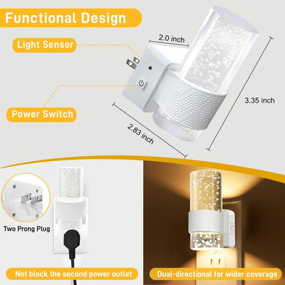 Night Light Plug into Wall - 2 Pack LED Nightlight with Dusk to Dawn Sensor 0-100LM Brightness Dimmable Lights for Bedroom Bathroom Hallway (Soft White 3000K)