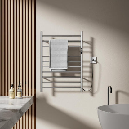 POPFLY Heated Towel Rack, Wall Mounted Electric Hot Towel Warmer, 4-Bar 304 Stainless Steel Small Heated Towel Warmer Rack for Bathroom with Timer and Temperature Control, Brushed