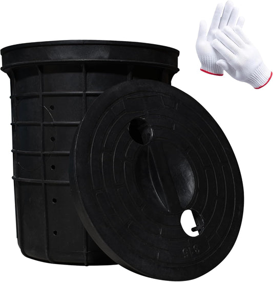 Perforated Sump Pump Basin with Lid, 18.5x16.9x15.7 Inch Heavy-Duty Perforated Sump Pump Bucket, 42 Drainage Holes,Suitable for Yard, Patio Driveway Drainage(Black) (18.5 x 16.9 x 15.7 Inch)