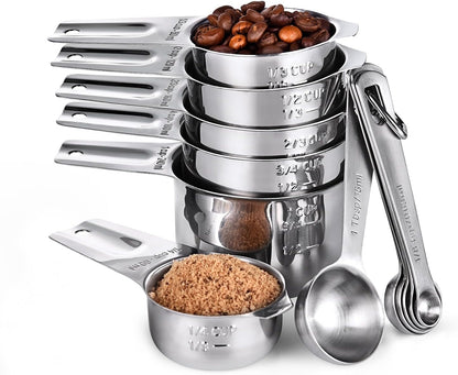 Measuring Cups, U-Taste Measuring Cups and Spoons Set of 15 in 18/8 Stainless Steel : 7 Measuring Cups and 7 Measuring Spoons with 2 D-Rings and 1 Professional Magnetic Measurement Conversion Chart