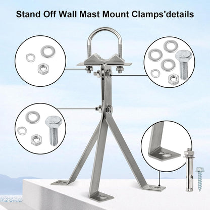 XRDS-RF 16 Inch Heavy-Duty Wall Mount Stand Off Mast for TV Antenna - Windproof Mounting Bracket (2-Leg + 2-Leg)