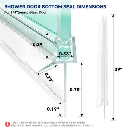 AquivaCoast 2-Pack Shower Door Bottom Seal (1/4" X 36") Clear Glass Shower Door Seal Strip - Stop Shower Leaks