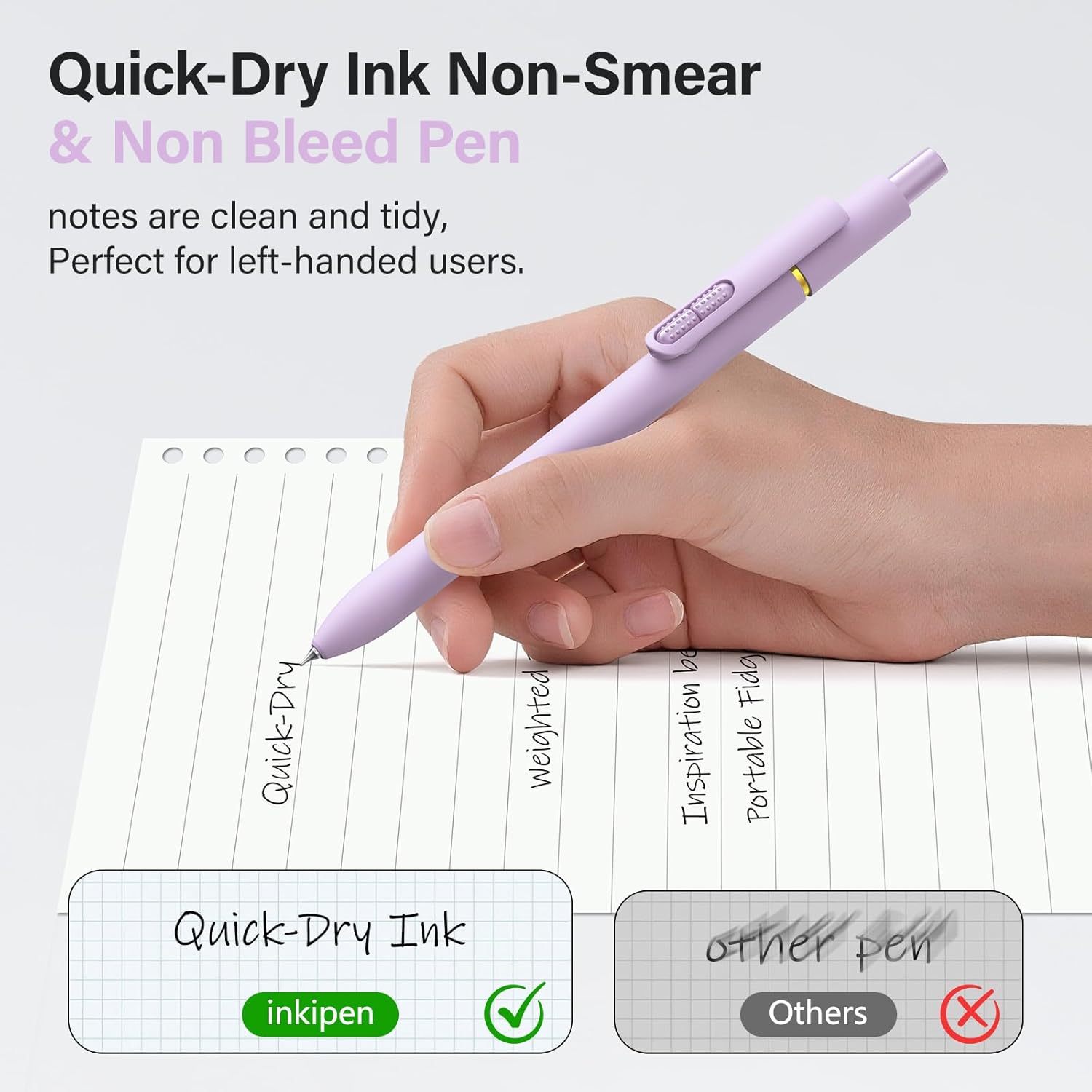 inkipen 8-Pack Gel Pens | 0.5mm Gel Pen | Black Ink Pen | Fine Point Pen | Retractable Pen | School and Office Pen - PuriLite