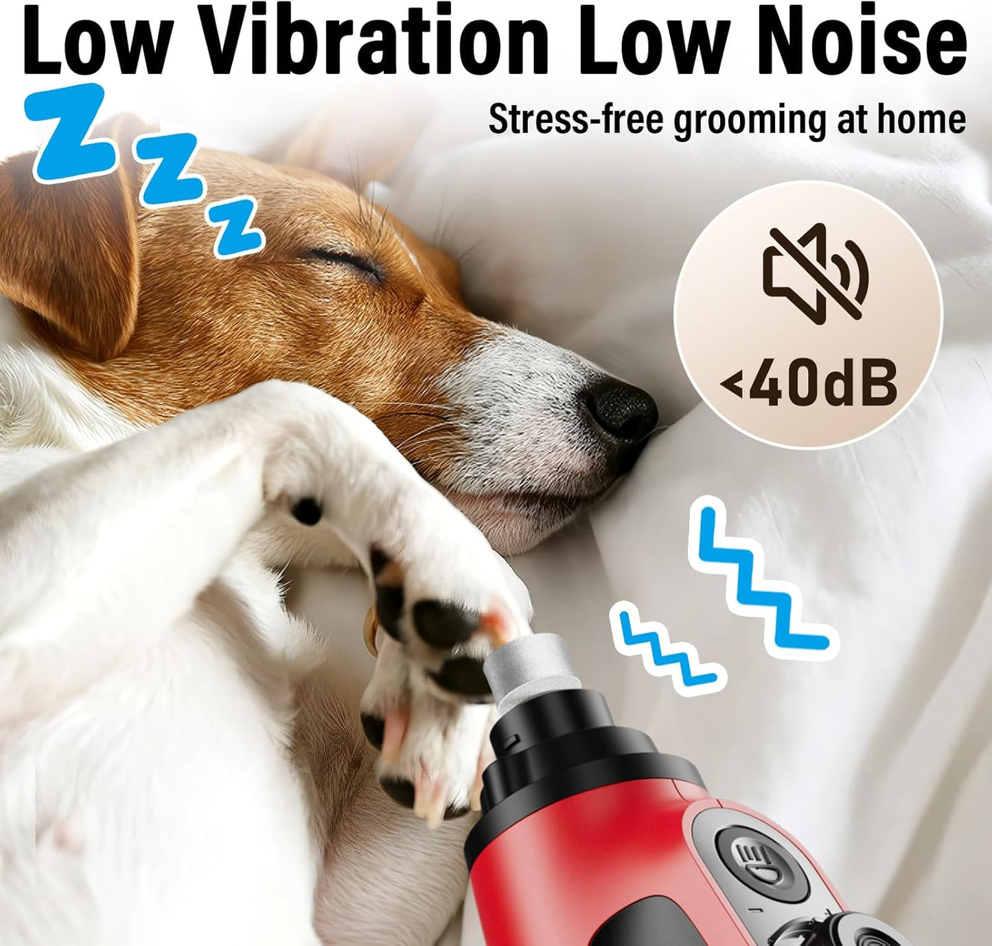 Casfuy Smart 6 Speed Dog Nail Grinder - Pet Nail Grinder with 2 LED Lights Super Quiet Rechargeable Electric Dog Nail Trimmer File Toenail Grinder for Large Medium Small Dogs (Red)