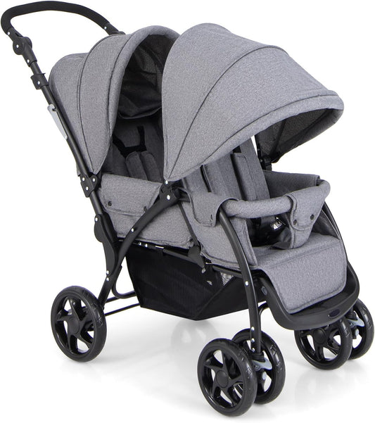 HONEY JOY Double Stroller, Foldable Lightweight Infant Twin Stroller with Tandem Seating, 5-Point Harness, Recline Seat, Storage Basket, Compact Baby Double Stroller Newborn and Toddler (Gray)
