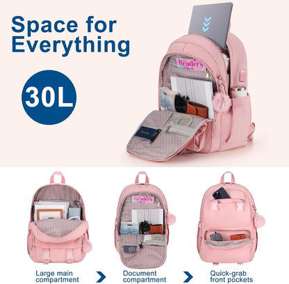 WINDARS Backpacks for Girls, 15.6 Inch School Bag Cute Waterproof laptop Bookbag Large College Backpack for Teen Women Students Anti Theft Travel Daypack Black