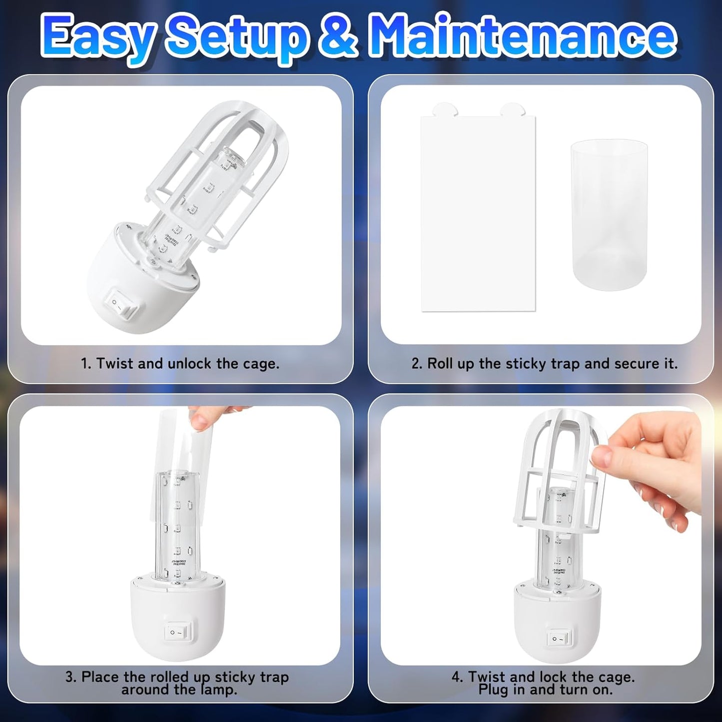 Fruit Fly Trap Indoor, 360 Degree Attracting Fly Trap with Improved LED Light, Sticky Straps Captures Flying Insect, Fruit Flies, Gnats, Mosquitoes, Moth and Houseflies, Refills Included