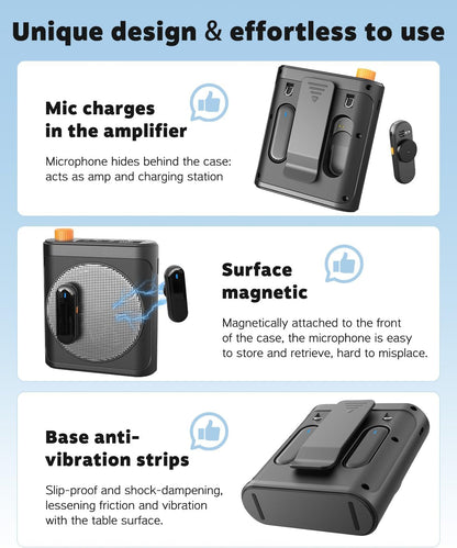 Tearstone Voice Amplifier for Teachers with Bluetooth, Dual Magnetic Mics Portable Rechargeable Speaker with Clip-On Lapel Microphones for Classroom, Tour Guide, Public Speaking, Training (Black)