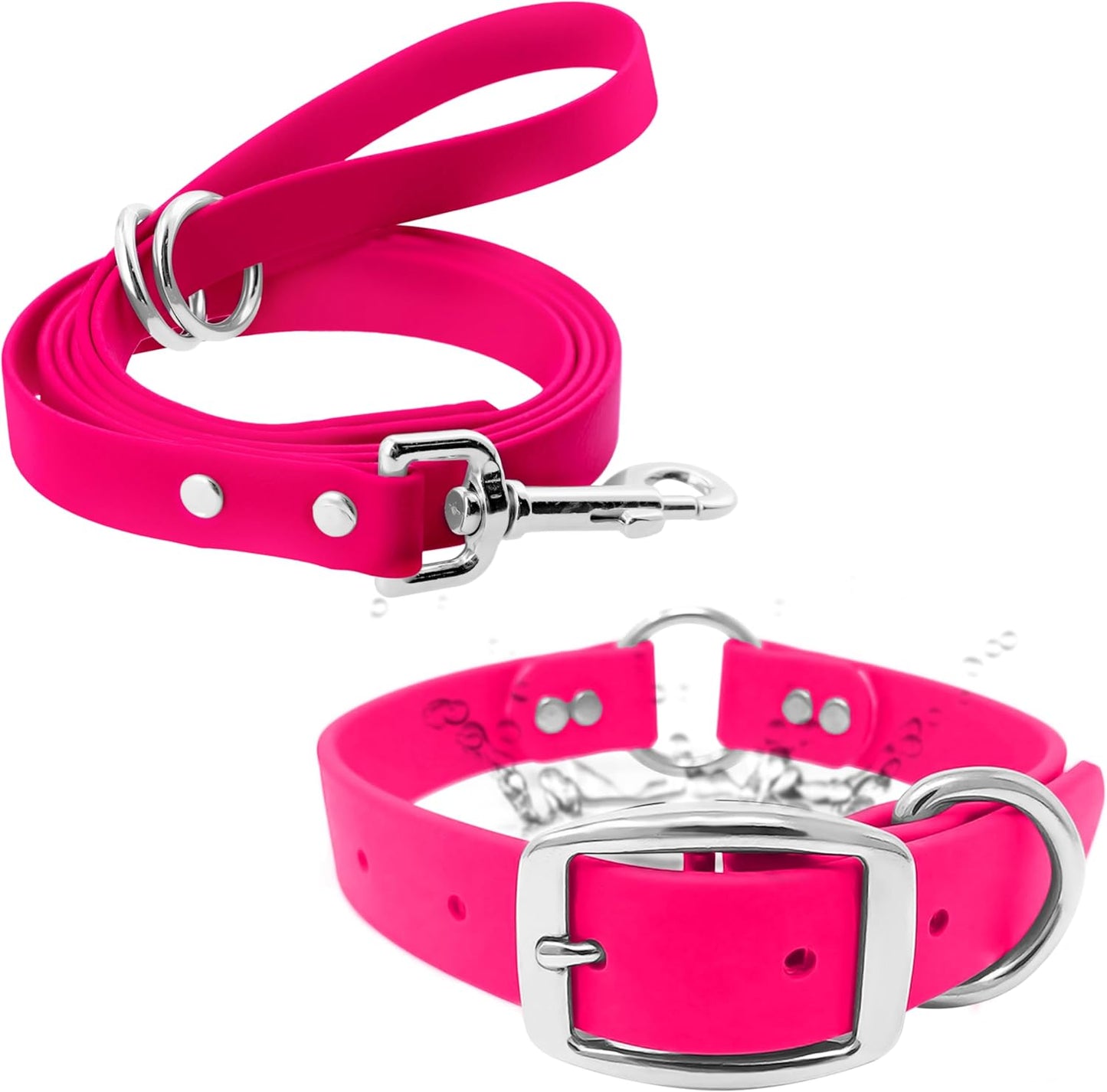 Regal Dog Products Small Orange Waterproof Dog Collar and Leash Set - Vinyl Coated, Biothane Puppy Pet Training Collar with Heavy Duty Center Ring & 5'ft Leash - Other Sizes for Medium & Large Dogs