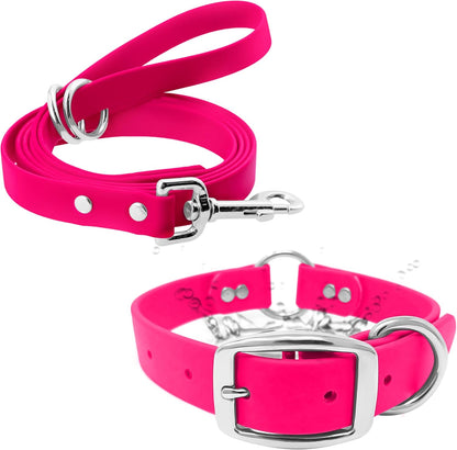 Regal Dog Products Small Orange Waterproof Dog Collar and Leash Set - Vinyl Coated, Biothane Puppy Pet Training Collar with Heavy Duty Center Ring & 5'ft Leash - Other Sizes for Medium & Large Dogs