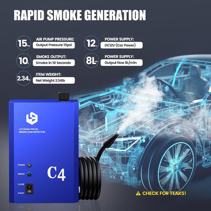 Smoke Machine Automotive Leak Detector, Smoke Machine Leak Tester for All 12V DC Vehicles in Vacuum,Fuel Diagnostic Pipe System,Built-in Air Pump (Oil Not Included)