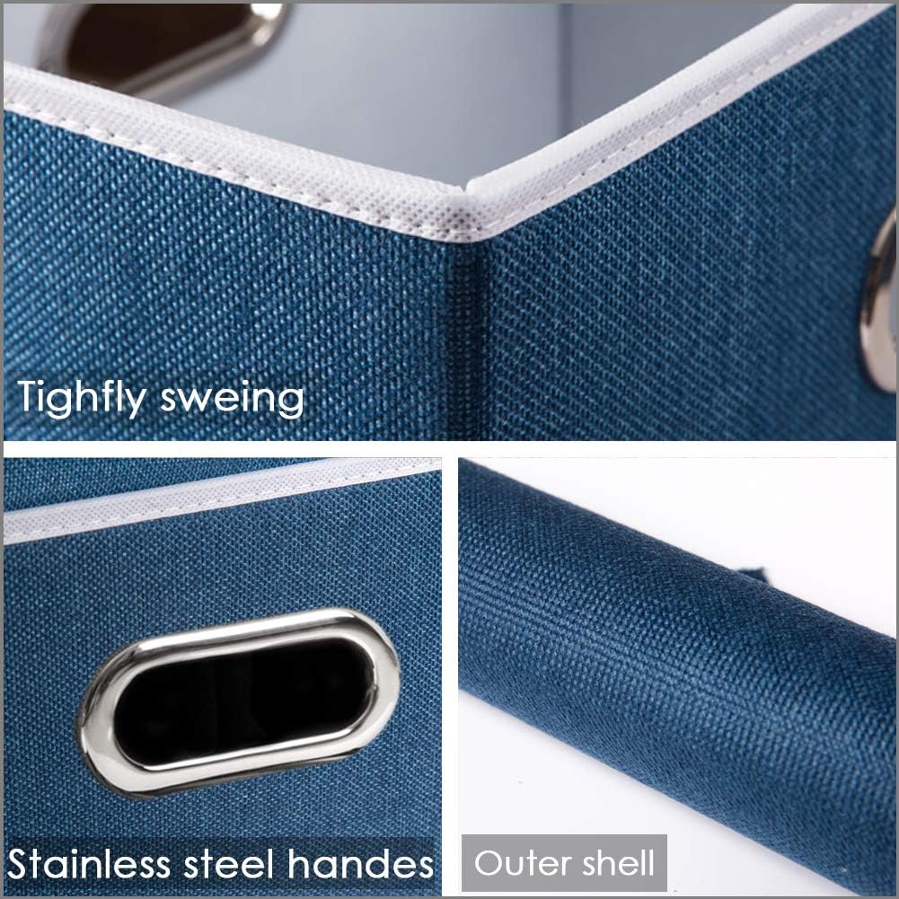 PRANDOM Large Foldable Storage Bin with Lid [1-Pack] Linen Fabric Decorative Storage Box Organizer Containers Basket Cube with Handles Divider for Bedroom Closet Office Living Room (17.7x11.8x11.8")
