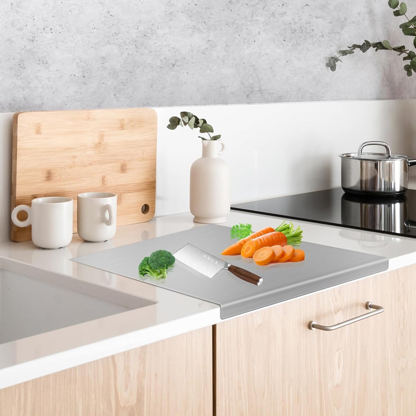 Stainless Steel Cutting Board with 2 Pack Non-Slip Mats, Yoposeo Heavy Duty Baking Cutting Chopping Boards for Kitchen, Meat, Fruits, Vegetables, Bread and Baking (23.6" X 15.7"/ 60 X 40cm)